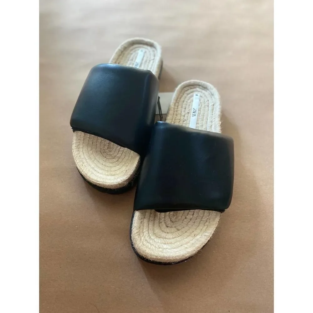 Zara Casual Jute Quilted Sandals Black - Picture 3 of 5